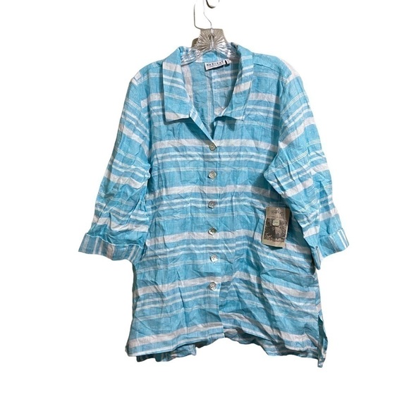 * NEW HABITAT SZ LG ISLAND STRIPE HI LO TUNIC SHIRT | MAUI - Picture 2 of 5